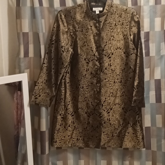 FINAL PRICENWOT Coldwater Creek black/gold mock neck foliage/floral print jacket - Picture 4 of 14
